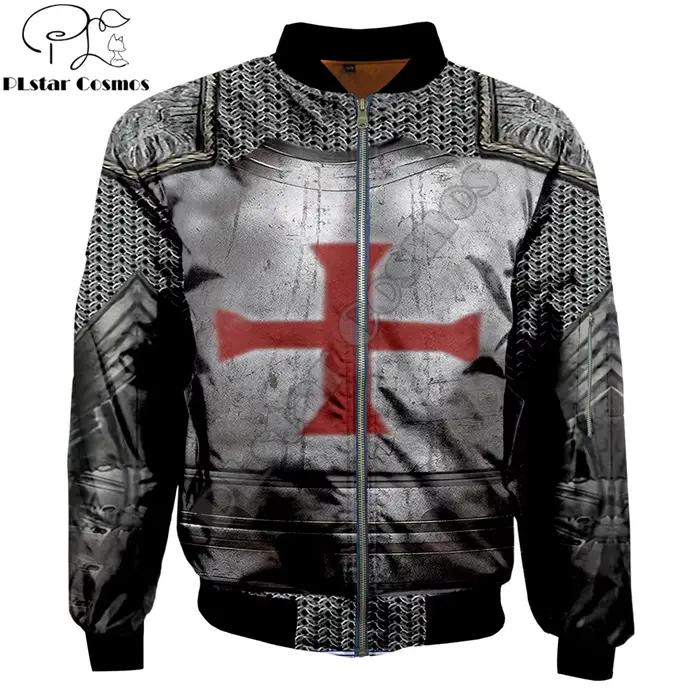Blouson Aviateur Imprimé Chevaliers Templiers Pour Hommes Survêtements Zippés 3D Manteau Unisexe Occasions Spéciales Vestes d'Automne Hiver