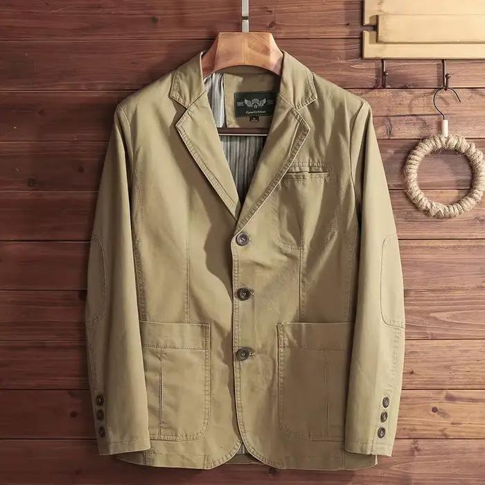Blazer Homme KIDWHXR Printemps Vintage Simple Boutonnage Poches Col Rabattu Manches Longues Coupe Ample Décontracté