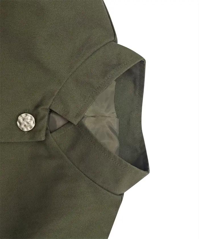 UOOZEE vestes de Style militaire pour femmes vert armée col montant bouton doré coupe ajustée multi-poches décontracté bureau Blazer vêtements d'extérieur