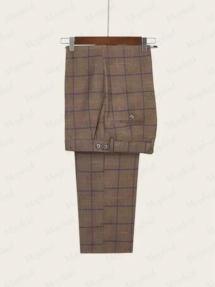 Costume trois pièces à carreaux marron pour homme, élégant, ajusté, personnalisable pour affaires et événements spéciaux