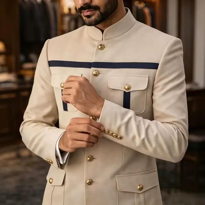 Costumes Safari pour Hommes 2 Pièces – Tenues de Cérémonie et de Mariage pour Invités – Blazer et Pantalon Slim Fit