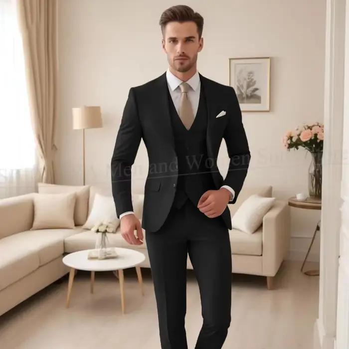 Smoking à simple boutonnage pour hommes, costume beige 3 pièces, revers cranté, chic et décontracté pour mariage et occasions formelles