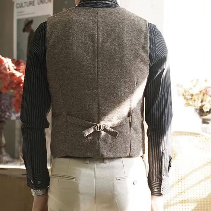 Gilet rétro britannique en tweed pour hommes, élégant et décontracté, idéal pour les tenues de garçon d'honneur, frères et événements formels automne hiver