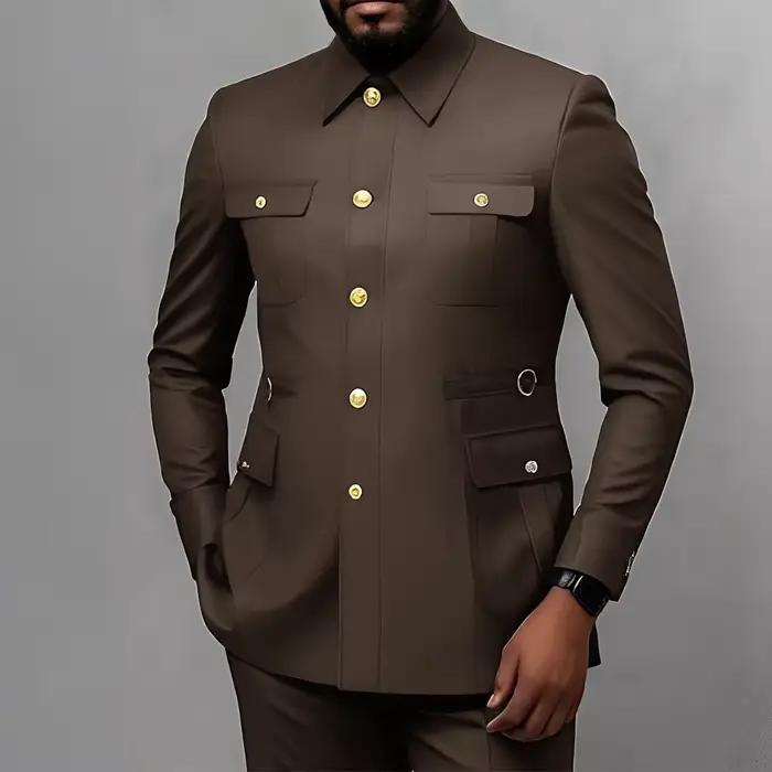 Costume formel 2 pièces homme style utilitaire boutons dorés pour occasions professionnelles et cérémonies