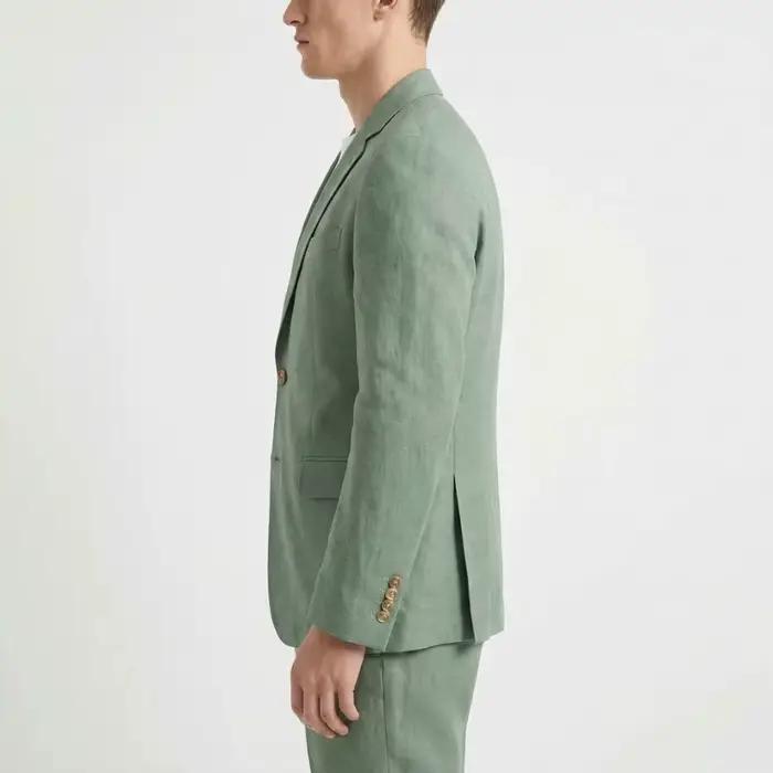 Costume en lin vert sauge pour hommes, veste à revers crantés, pantalon zippé, style décontracté, bal de promo, mariage, été, voyager, élégance masculine