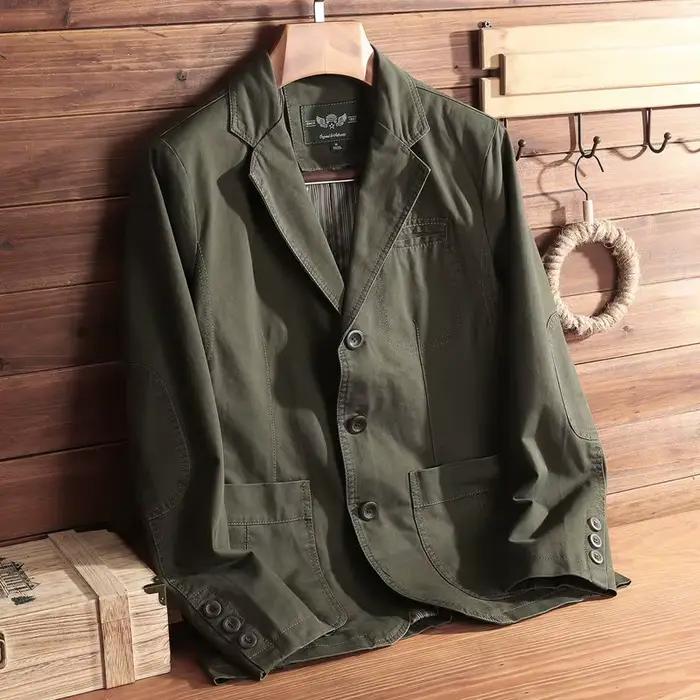 Blazer Homme KIDWHXR Printemps Vintage Simple Boutonnage Poches Col Rabattu Manches Longues Coupe Ample Décontracté