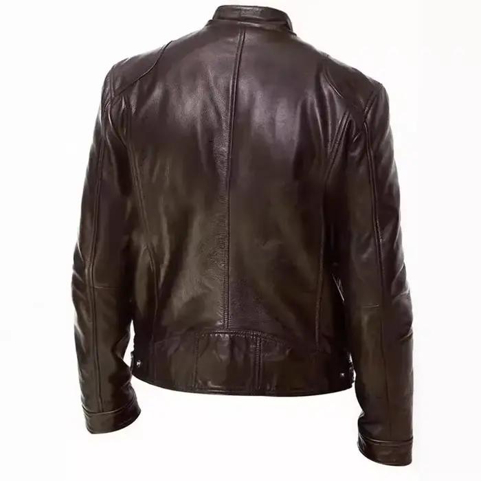 2025 veste de moto en cuir hommes col montant décontracté mince manteau court
