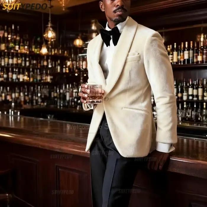 Blazer de costume en velours vintage pour hommes élégant sur mesure occasion spéciale automne hiver décontracté minimaliste