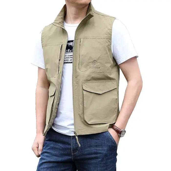 Veste sans manches d'été confortable gilet poches hommes printemps extérieur poche