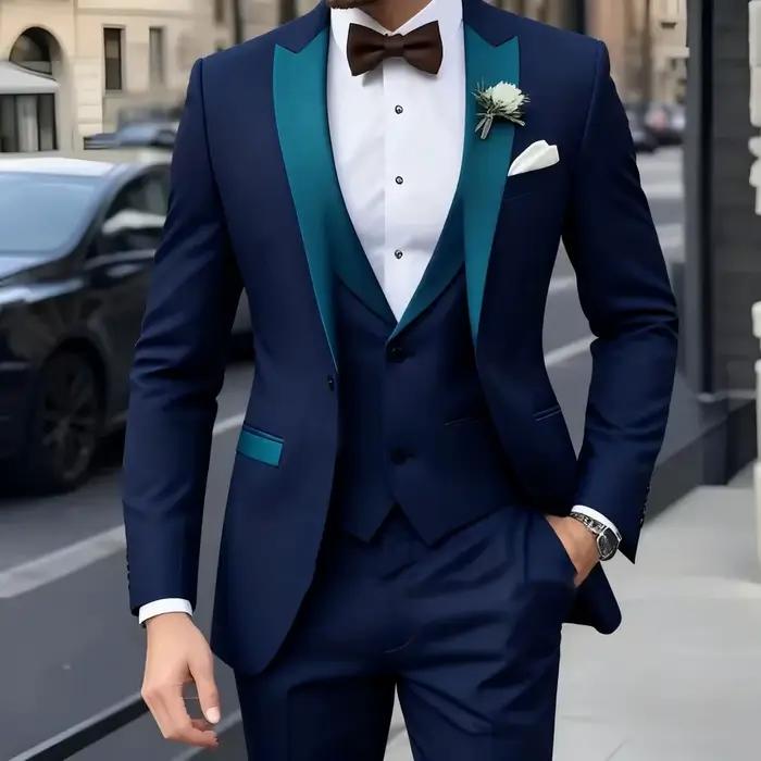 Nouveau Business décontracté MC mariage marié meilleur homme robe Jacquard hommes costume trois pièces ensemble costumes