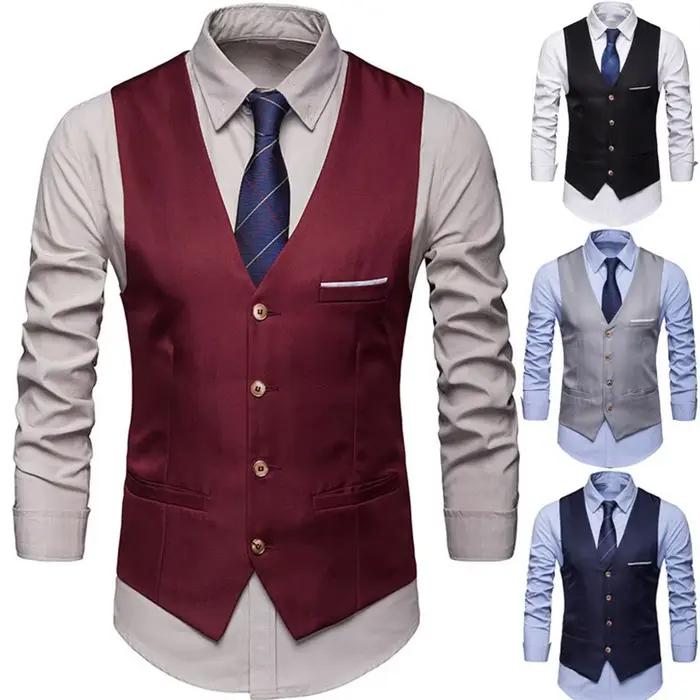 Gilet homme formel sans manches en polyester et coton pour occasions spéciales bureau mariage fête
