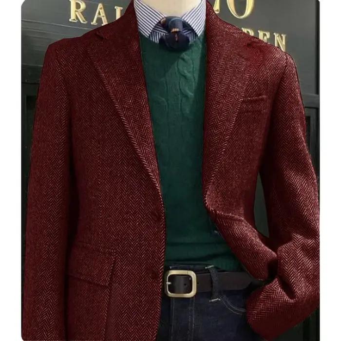 Veste de costume élégante pour hommes à chevrons décontractée coupe cintrée confortable automne hiver occassions professionnelles style moderne à offrir