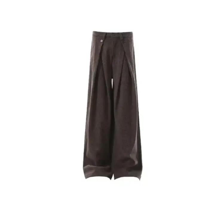 Mode plis bouton jambe large costume pantalon vêtements pour hommes américain couleur unie automne hiver rétro