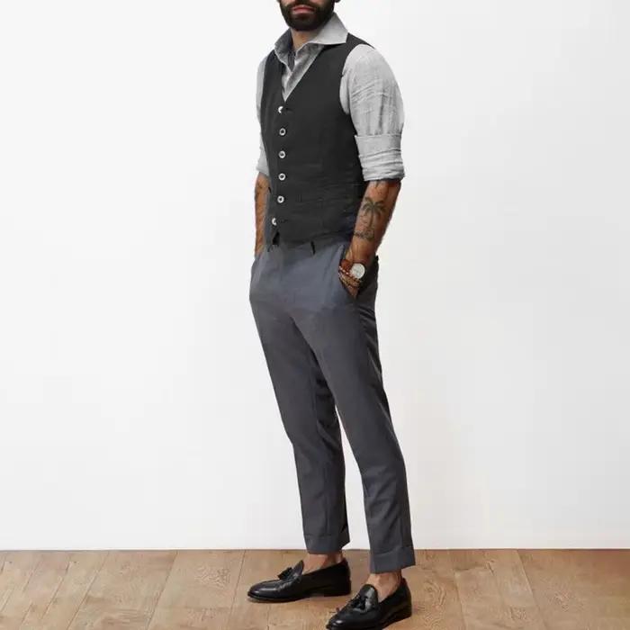 Gilets en lin de coton bleu marine pour hommes