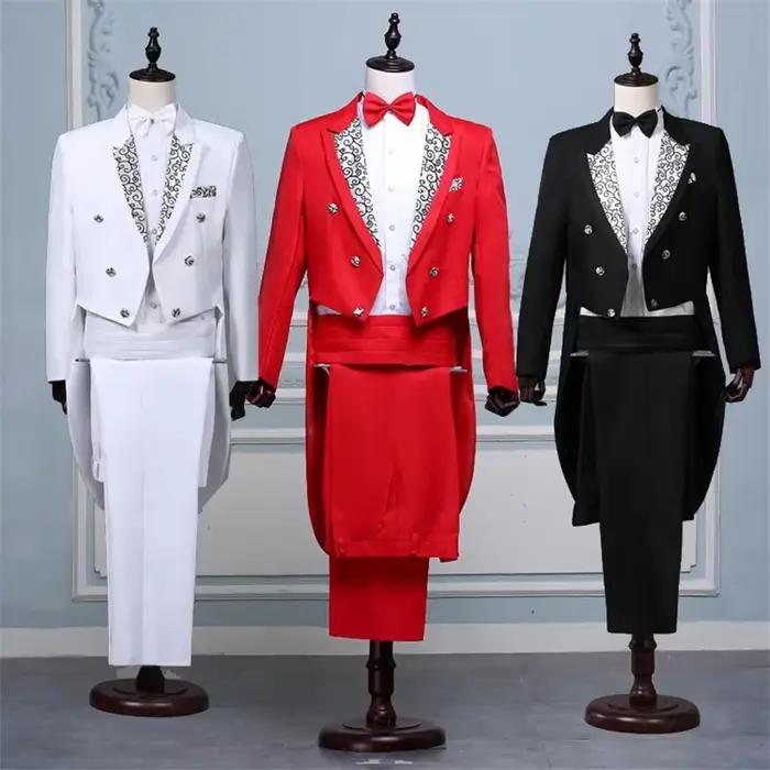 Manteau de queue pour hommes classique moderne blanc et noir style basique costume pour hommes scène veste tenues chanteur magicien occassions spéciales