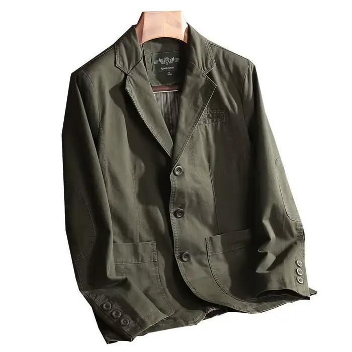 Blazer Homme KIDWHXR Printemps Vintage Simple Boutonnage Poches Col Rabattu Manches Longues Coupe Ample Décontracté