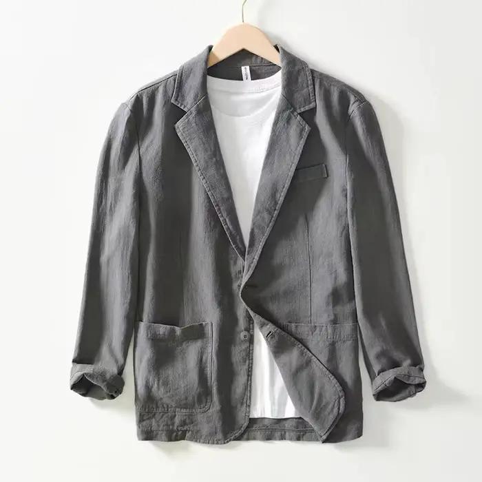 Costume décontracté pour homme Veste monocouche Couleur unie Coton et lin Mode décontractée Haut
