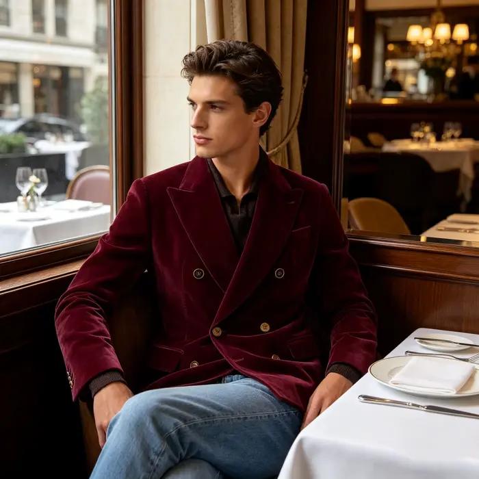Blazer en velours bordeaux de luxe pour homme occasion mariage soirée gala élégant à offrir pour événements formels