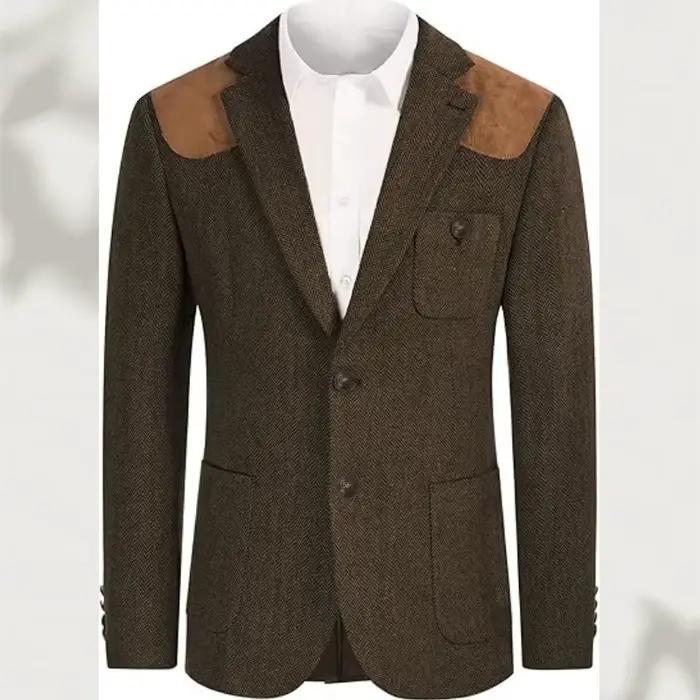 Blazer décontracté rétro pour homme en tweed à chevrons