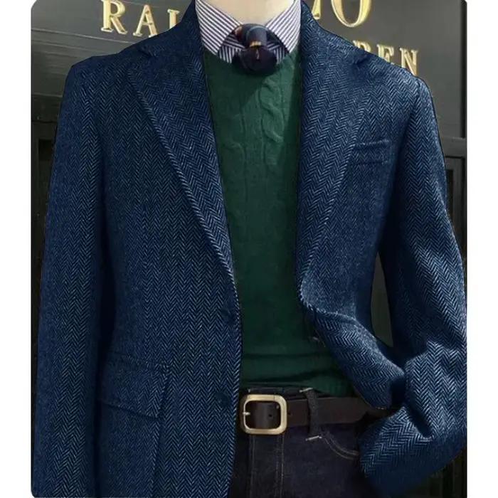 Veste de costume élégante pour hommes à chevrons décontractée coupe cintrée confortable automne hiver occassions professionnelles style moderne à offrir