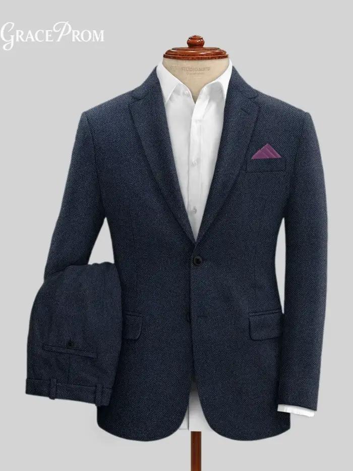 Ensemble de Costume 3 Pièces Bleu Marine Uni Graceprom pour Homme Occasions Formelles Mariage Bal de Promo