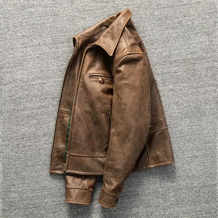 Veste en cuir marron pour homme