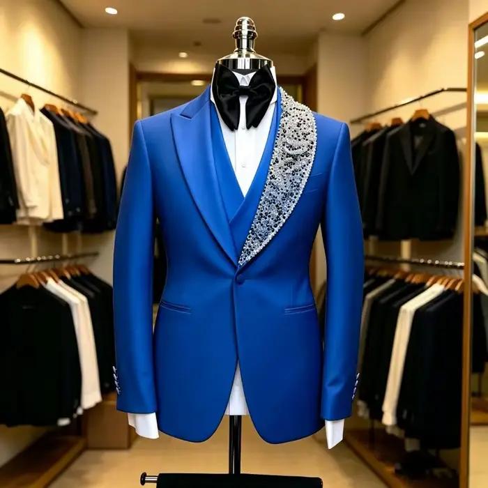 Costumes de Mariage Perlés pour Hommes, Tenue de Bal 3 Pièces, Smoking de Marié Sur Mesure, Luxe, Coupe Slim, Veste, Gilet et Pantalon Tendance 2026