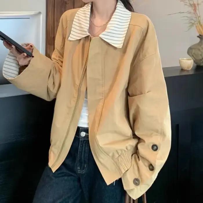Veste kaki à col rayé Vintage pour hommes