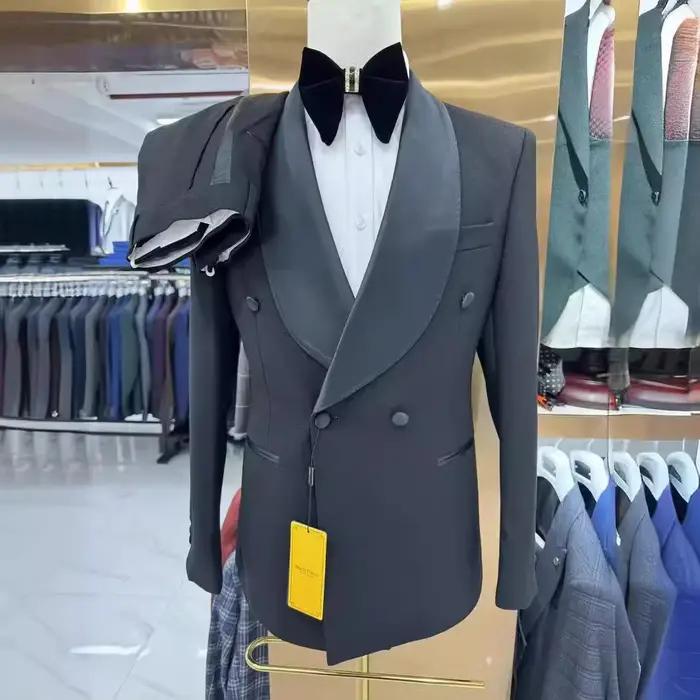 Costume de mariage Tunatak en polyester et rayonne pour hommes, élégant et décontracté, avec double boutonnage pour mariage et cérémonies formelles