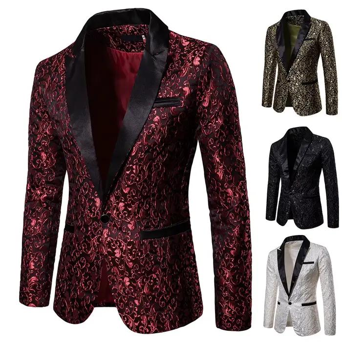 Blazer Homme à Col Rabattu Polyester Bouton Unique Pour Soirées Banquet et Occasions Décontractées