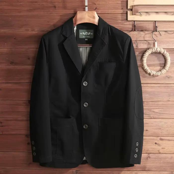 Blazer Homme KIDWHXR Printemps Vintage Simple Boutonnage Poches Col Rabattu Manches Longues Coupe Ample Décontracté