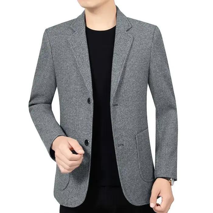 Veste de costume homme tendance blazer vintage simple boutonnage manches longues poches col rabattu confortable et polyvalent pour hommes style formel gris kaki