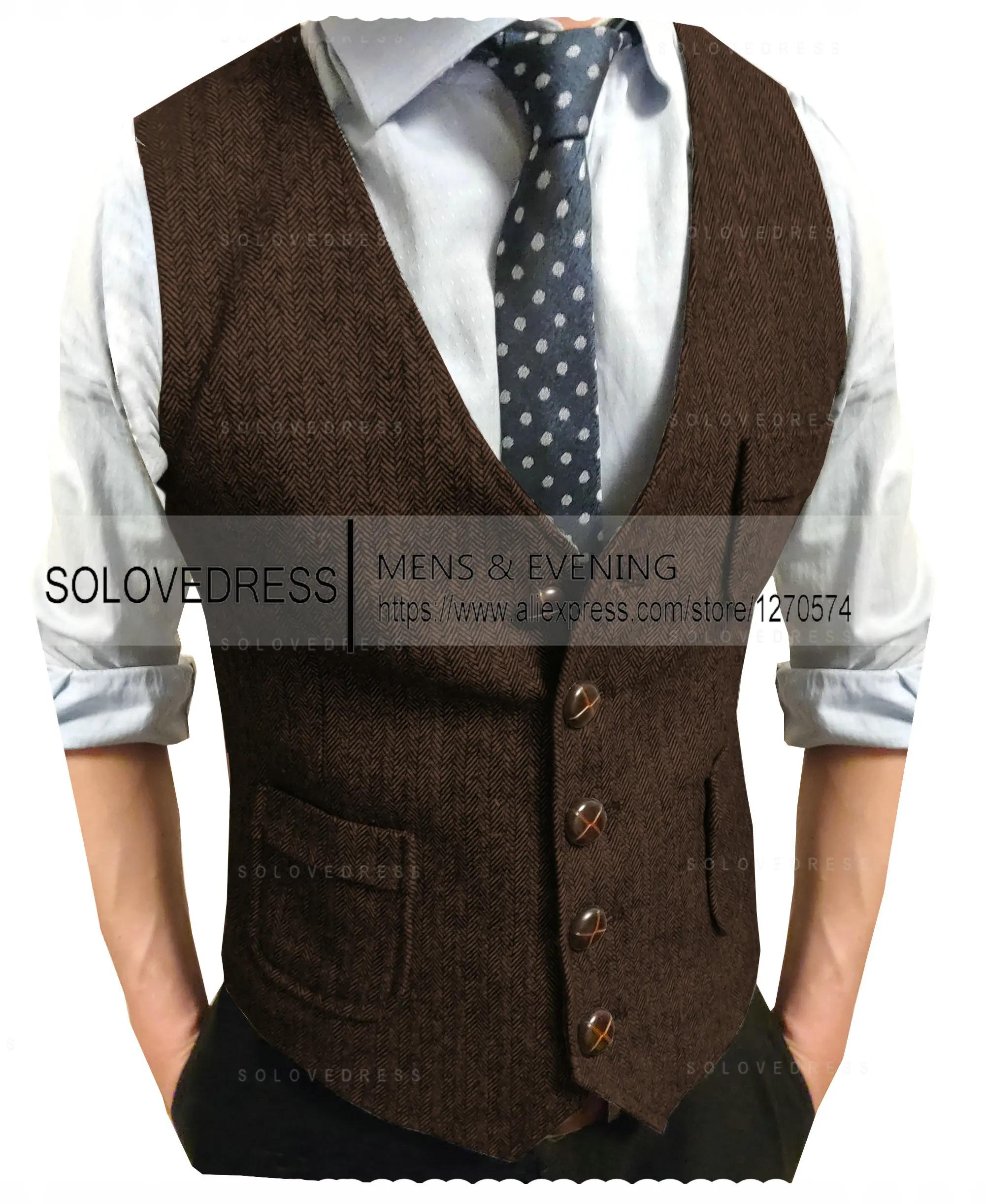 Gilet de costume pour hommes, col en V, revers cranté, coupe cintrée, loisirs, laine à chevrons, Twe