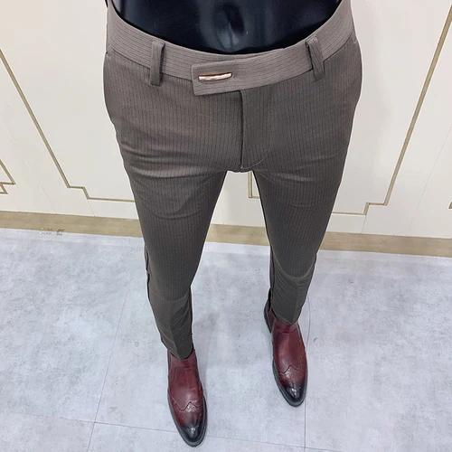 Pantalon slim à rayures pour homme, tenue de bureau élégante, nouvelle collection 2022