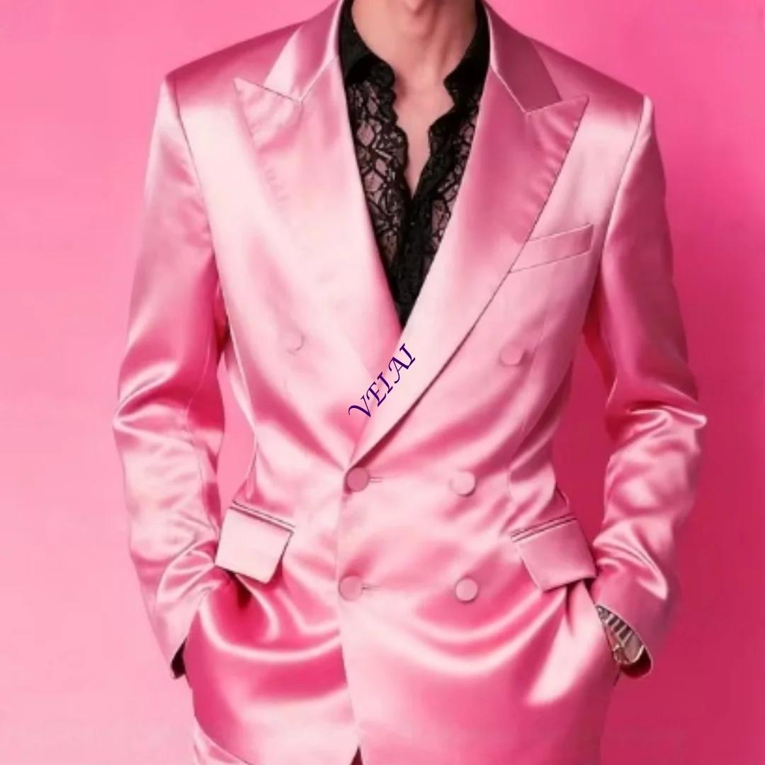 Ensemble de costume de marié en satin personnalisé pour homme, style décontracté chic, revers pointu