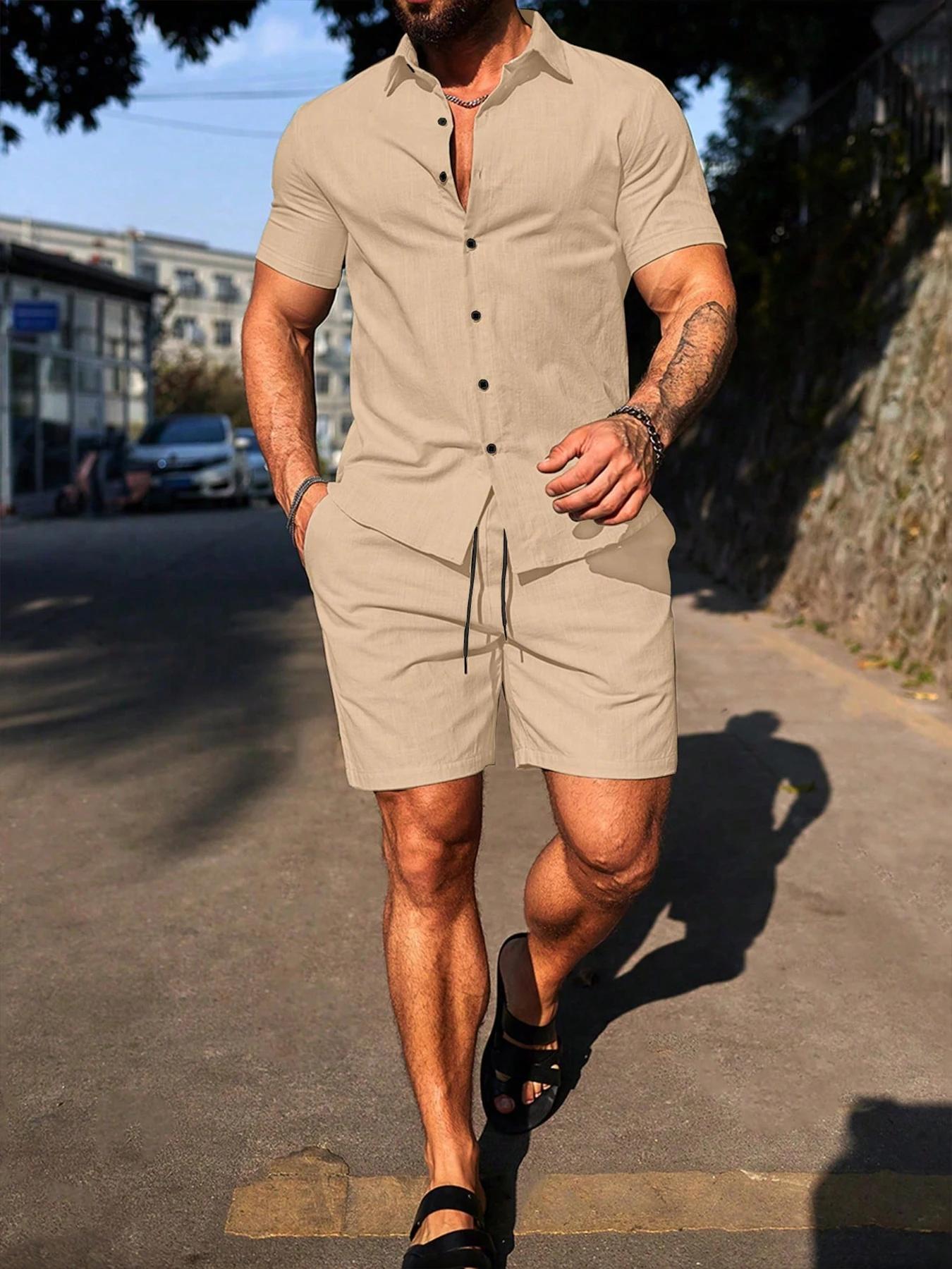 Costume décontracté pour homme en lin, confortable et simple, couleur unie, avec revers tissés élast