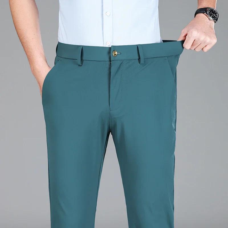 Pantalon de costume d'affaires en soie glacée pour hommes, haute élasticité, vert armée, bleu, élast
