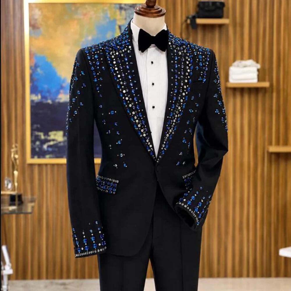 Costume de mariage exclusif pour homme, blazer orné de pierres colorées, ensemble 2 pièces personnal