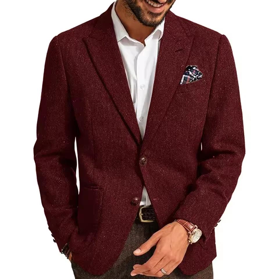 Costume Blazer à chevrons pour hommes, simple boutonnage, coupe cintrée, élégant, confortable, pour 