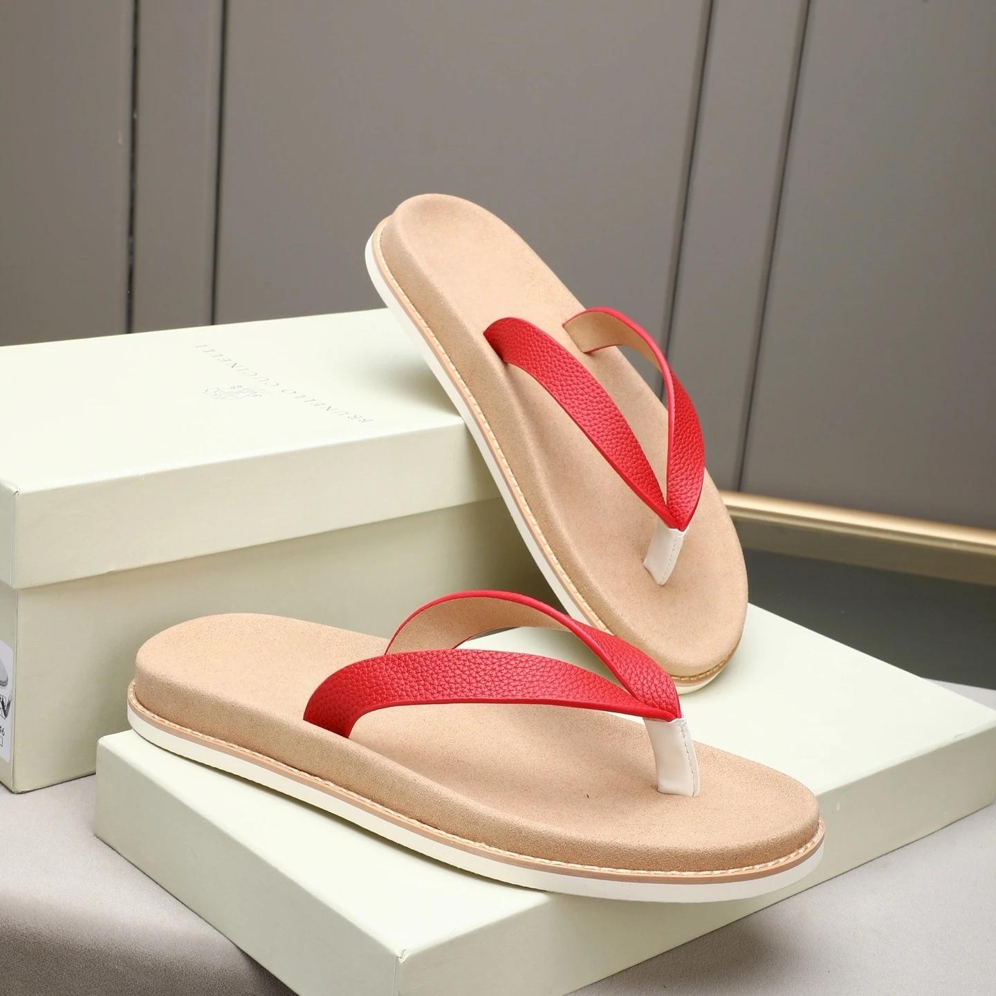 Chaussures pour hommes de marque de luxe, pantoufles en cuir faites à la main, chaussures de plage e