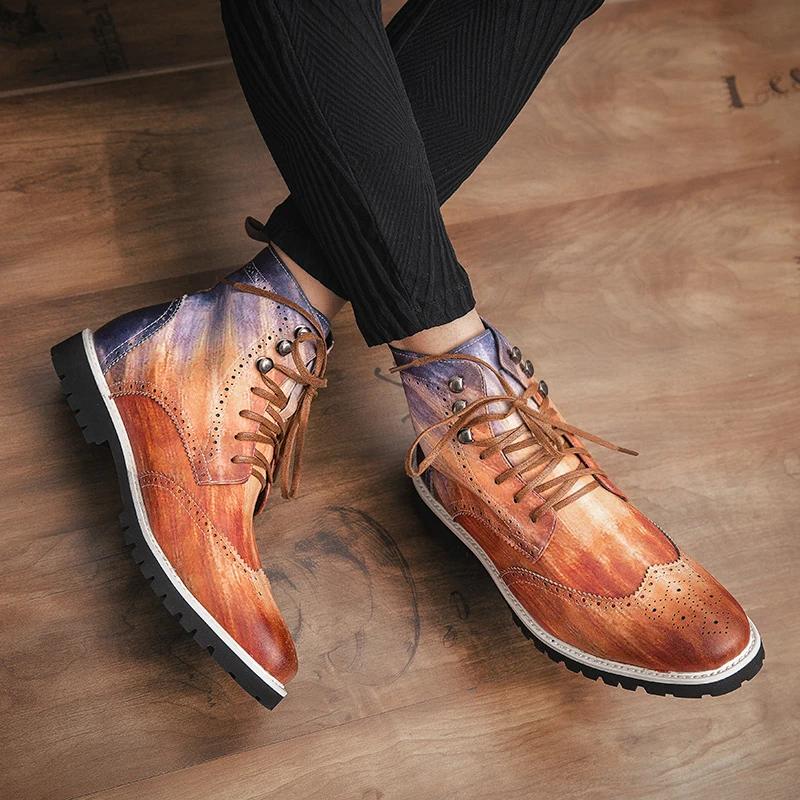 Bottes d'affaires sculptées à lacets pour hommes, Brogue haut