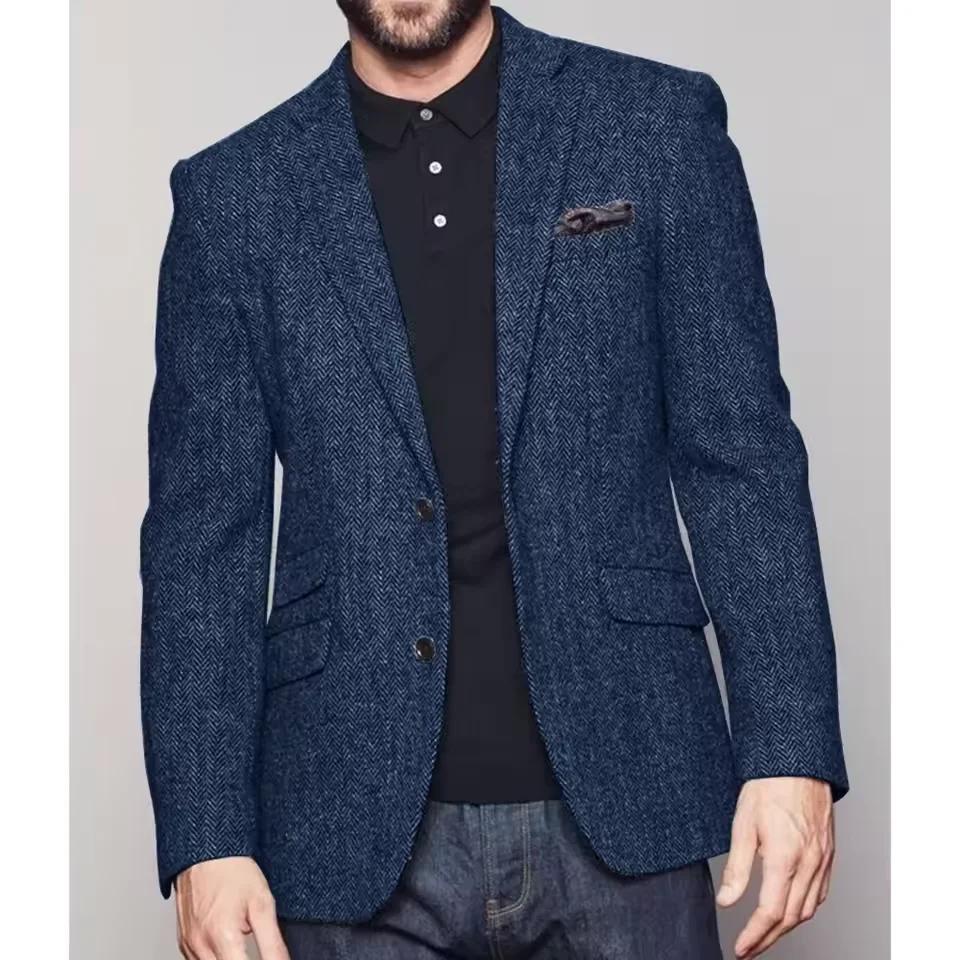 Veste de costume homme à chevrons, simple boutonnage, coupe ajustée, confortable et élégante, pour o