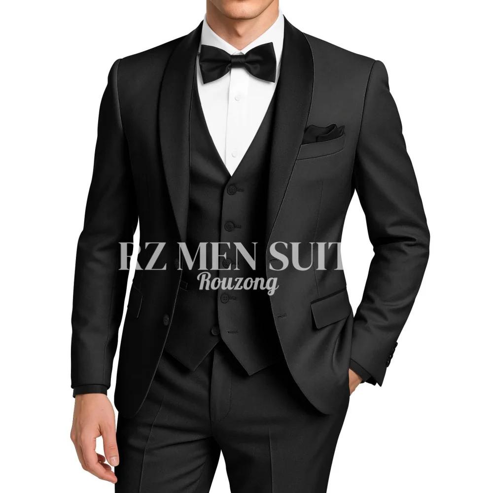 Costume de smoking 3 pièces pour homme, coupe ajustée, deux boutons, pour mariage, bal, smoking à re