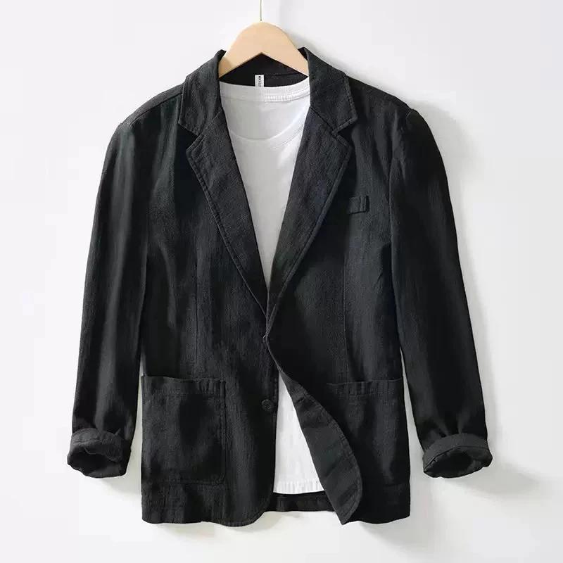 Blazer rétro élégant en lin pour hommes, vêtements de cérémonie d'affaires décontractés, veste de co
