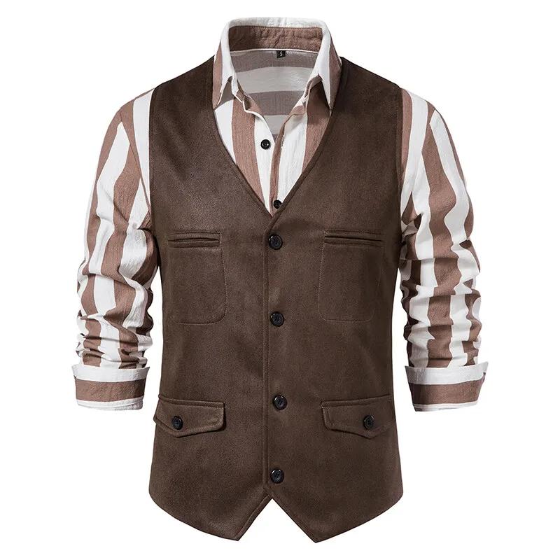 Gilet marron pour hommes, costume d'affaires formel, gilet en daim pour garçons d'honneur pour maria