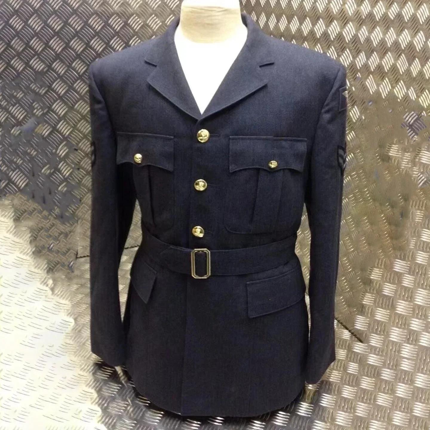 Costumes bleu marine formels pour hommes, vestes safari avec ceinture, manteaux de chasse décontract