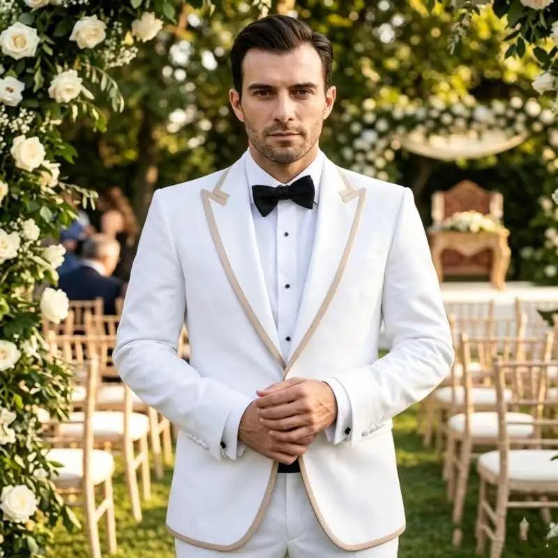 Costume de smoking formel pour homme, coupe ajustée classique, simple boutonnage, poches à rabat, 2 