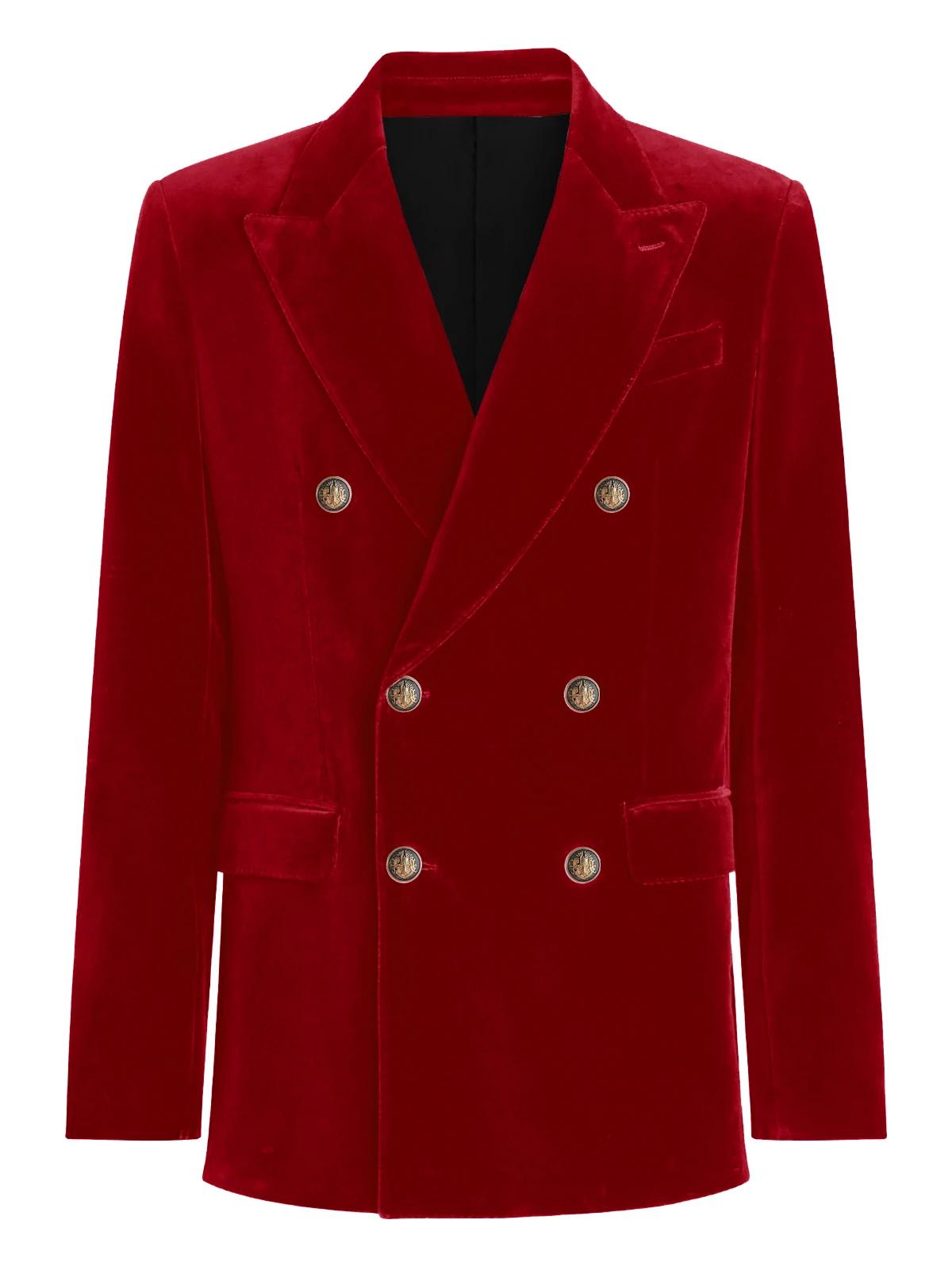 Blazer en velours bordeaux pour hommes, veste de dîner à Double boutonnage, manteau de costume éléga