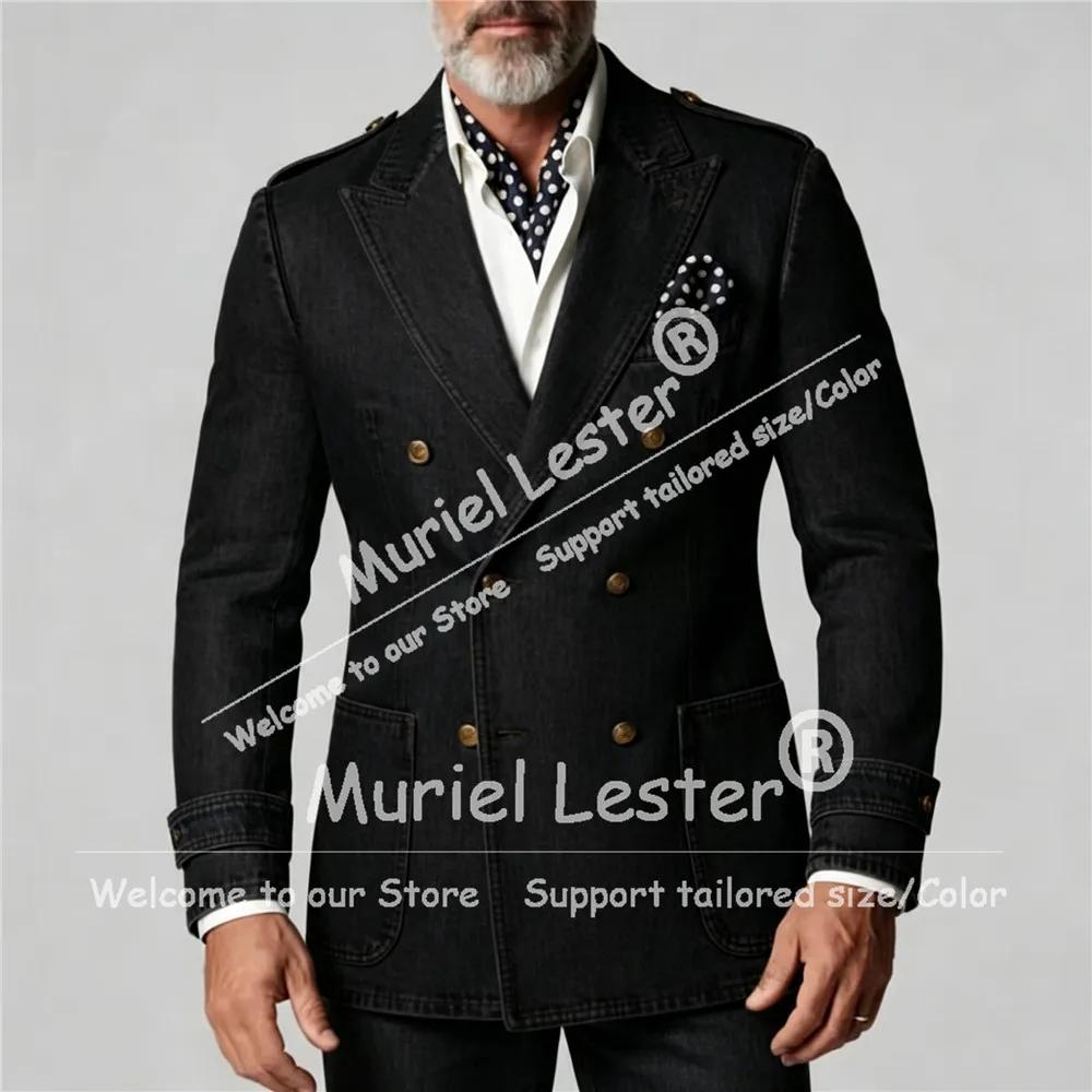 Costume en jean décontracté chic pour homme, ensemble 2 pièces, veste croisée et pantalon, sur mesur