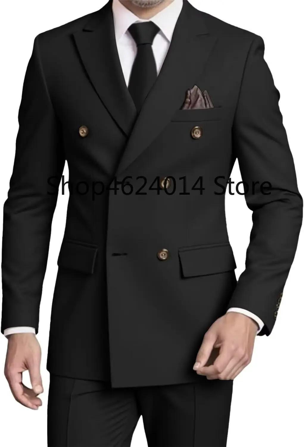 Costumes pour hommes, coupe ajustée, 2 pièces, costume à double boutonnage pour hommes, smoking pour